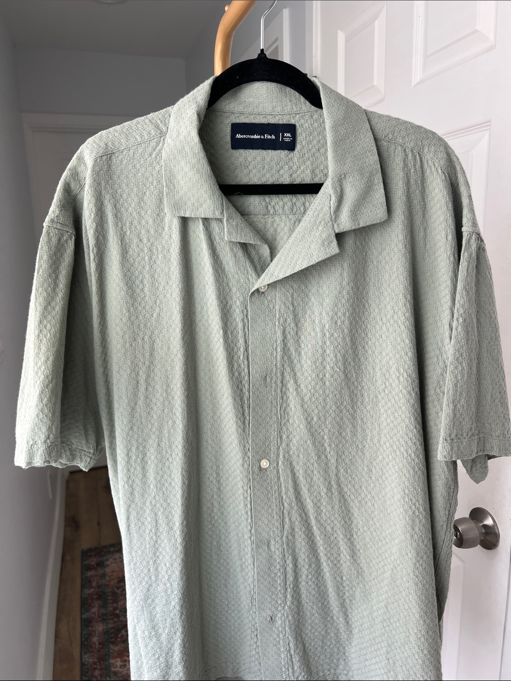 Abercrombie & Fitch Textured Button Up Short Sleeve Shirt Light Green Men's XXL - Picture 3 of 7